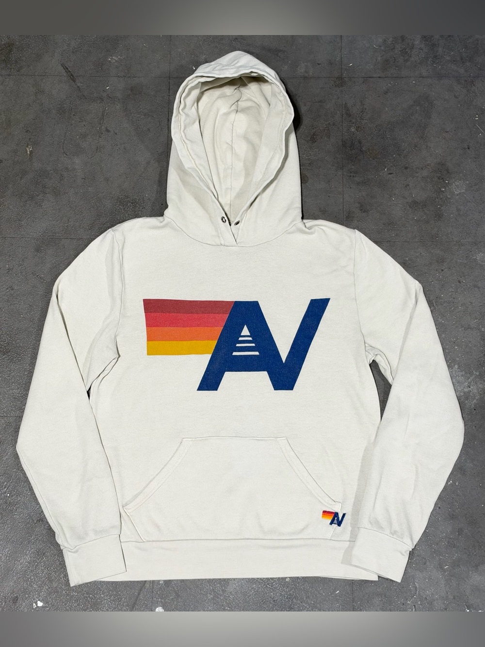 AVIATOR NATION LOGO PULLOVER RELAXED HOODIE Size Medium Sand Made In USA
